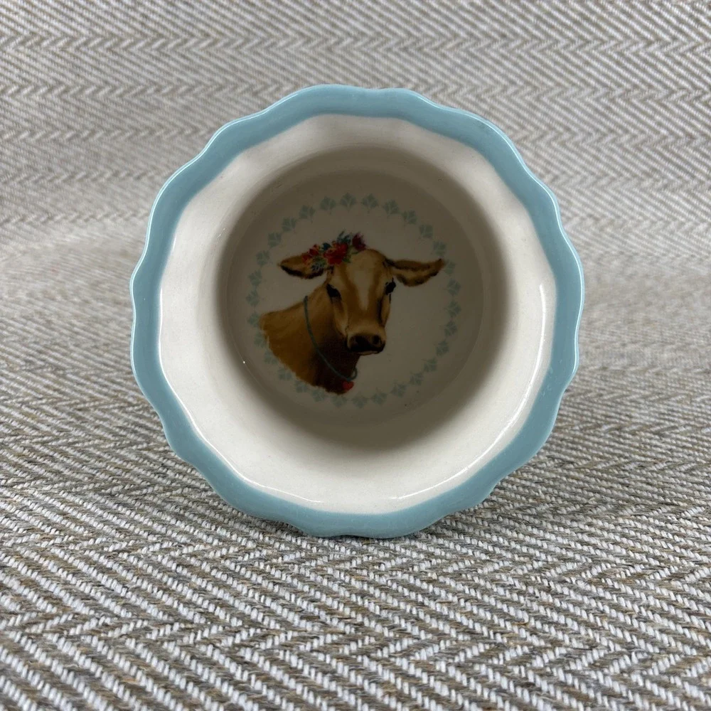 Pioneer Woman Ramekin‎ Cow Plaid Blue Gingham Design Custard